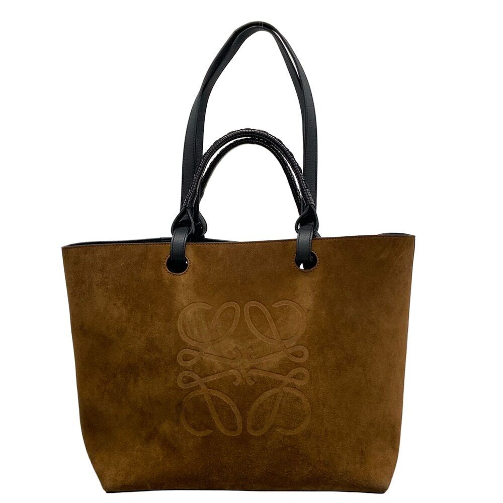 Loewe Anagram Tote Bag Tote Bag Brown Black Suede Leather